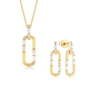 925 Sterling Silver Set, gold-plated with 18K gold and adorned with zircon stones
