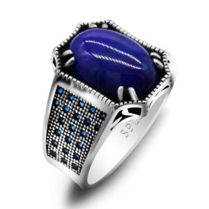 Men’s 925 Silver Ring with Lapis Lazuli & 18K White Gold Plating