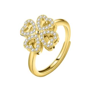 925 Silver Clover Ring with Zircon Stones & 18K Gold Plating