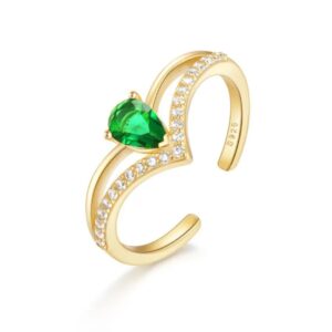 Open Ring in Gold Plated Silver with Green Zircon